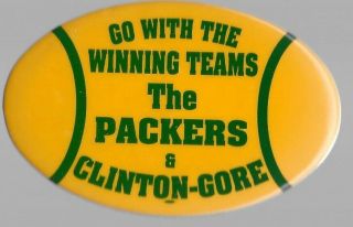 Green Bay Packers,  Clinton And Gore Winning Team Campaign Pin