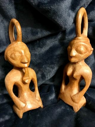 Ere Ibeji Yoruba Wood Carved Male & Female Figures Sculptures Statues