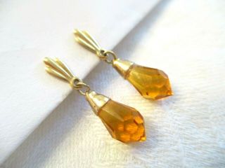 Sweetest & Delicate Vintage 14kt Gold & Yellow Glass Briolette Drop Earrings