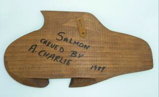 1987 Signed First Nations Wood Carving Salmon Art Arvid Charlie ? Simon Canadian 2