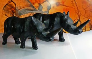 A Vintage African Hand Carved Wooden Rhinos,  Tribal Art