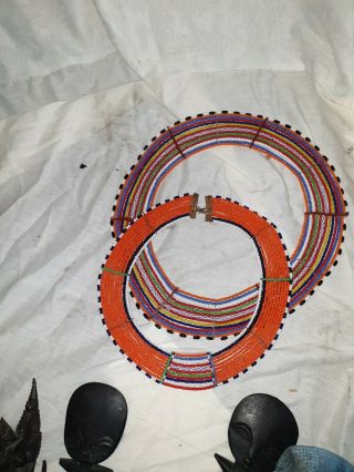 Good Large African Tribal Art Beadwork 2 Of Collar Necklace Beads