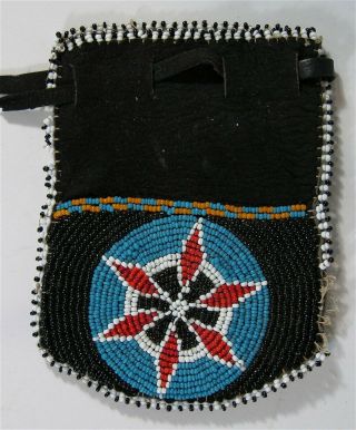 Ca1900 Native American Cheyenne Indian Bead Decorated Hide Pouch / Beaded Bag