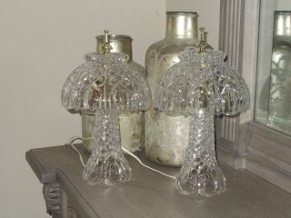 Pair Fancy Vintage Crystal Boudoir Table Lamps 14 " Tall