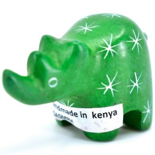 SMOLArt Hand Carved Soapstone Green Rhinoceros Miniature Figurine Made in Kenya 2