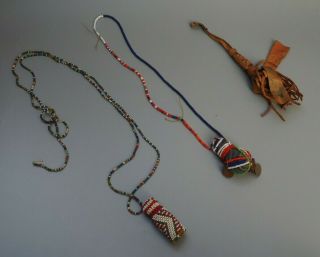 South African Tribal Zulu Beaded Bottle Necklace Masai Beaded Amulet & Another