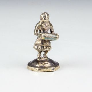 Vintage Miniature Silver African Native Lady With Drum Figure - Unusual