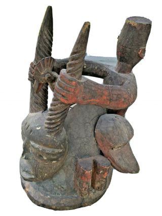Antique African Art Statue Large Tribal Carved Wood 17 X 9”x13