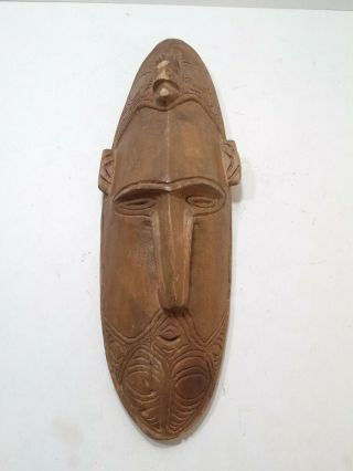 Vintage,  Old Papua Guinea Carved Wood Mask,  Wall Sculpture About 14 X 4.  5