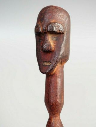 Good Unusual African Tribal Art Carved Wooden Staff Top With Figure Gabon? Nr