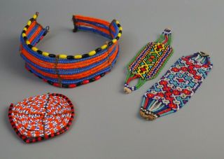 East African Tribal Art Kenya Masai Beadwork Collar & Other Bead Work Items Nr