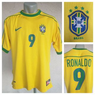 Brazil 1998 - 2000 Home Jersey Ronaldo 9 Nike Shirt Size S Yellow Vintage Brasil