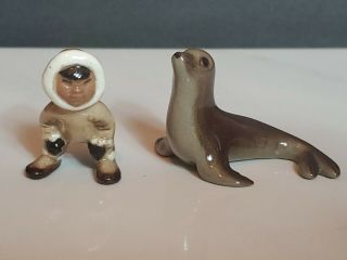 Vintage Hagen Renaker Retired Eskimo Child W Seal Ceramic Porcelain Figurine