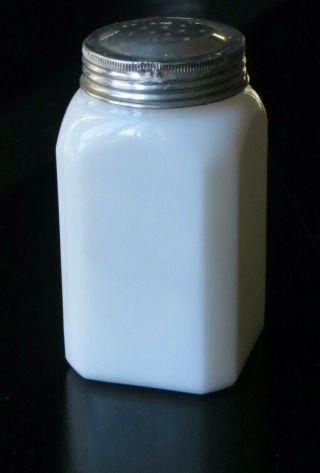 Vintage Anchor Hocking White Milk Glass Flour Shaker w/ Tin Top in Great Shape 3