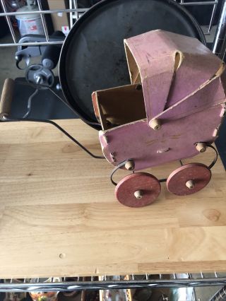 Vintage Antique Victorian Baby Doll Buggy Stroller Carriage Metal/wood/cardboard