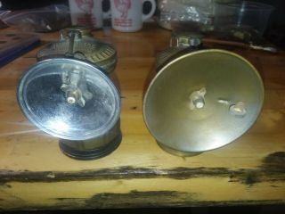 2 Vintage Miners Auto - Lite Carbide Light Universal Lamp Brass Made Usa Lantern