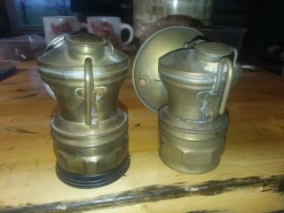 2 Vintage Miners Auto - Lite Carbide Light Universal Lamp Brass Made USA Lantern 3