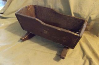 Primitive Antique Hand Carved Wood Doll Cradle Sq.  Nail 6x13 " Inside