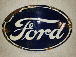 Vintage Ford Motor Company Porcelain Sign Automotive Dealership Gas Oil