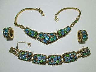 Barclay Vintage Signed Rhinestone Necklace,  Bracelet And Earrings
