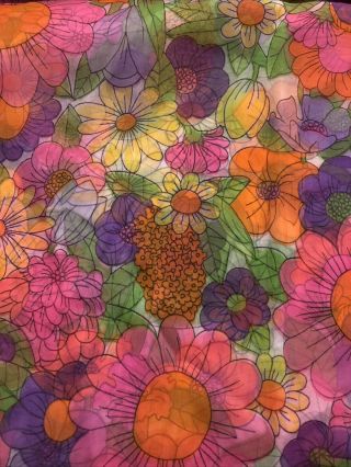 Vintage Sheer Groovy Floral Pink Purple Orange Fabric 4 Yards