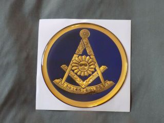 Masonic 3 " Gel Car Emblem Past Master Mason With Square Blue Fraternity