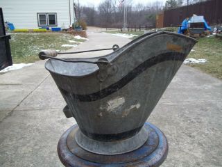 Vintage Antique Galvanized Coal Ash Bucket Fireplace Hog Scuttle Hearth 3