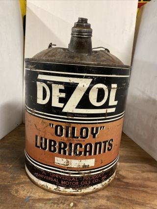 Vintage Dezol Oiloy Lubricants 5 Gallon Motor Oil Can Witchita,  Kansas