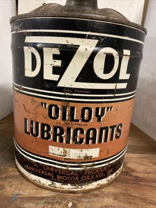 Vintage DeZol Oiloy Lubricants 5 Gallon Motor Oil Can Witchita,  Kansas 2