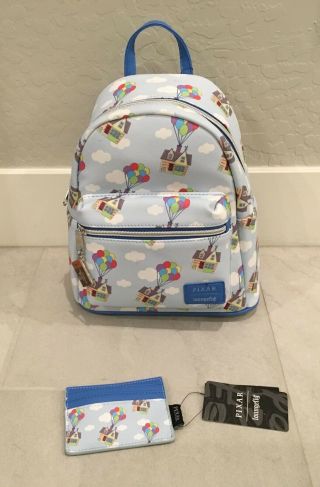 Nwt Loungefly Disney Pixar Up Mini Backpack Bag House W/ Balloons & Slim Wallet