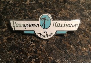 Vintage Youngstown Kitchens Emblem Badge Antique Blue Silver Cabinet By Mullins