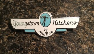 Vintage Youngstown Kitchens Emblem Badge Antique Blue Silver Cabinet By Mullins 2