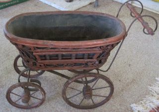 Vintage Wooden Baby Doll Buggy Carriage Stroller