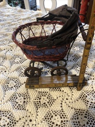 Antique Baby Doll Stroller Vintage Wooden Carriage Buggy Small Doll Stroller