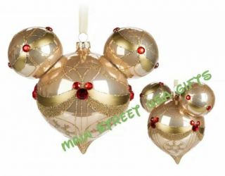 Disney Theme Park Exclusive Mickey Mouse Ornament Glass Gold Champagne Heart Gem