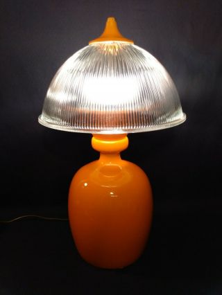 Vtg Mcm Big Ceramic Orange Mushroom Table Lamp Holophane Glass Shade Custom Made