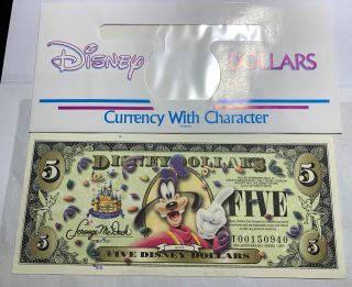 $5 Disney Store 2005 Goofy Rare Uncirculated Bill Note W/ Envelope Five Wow