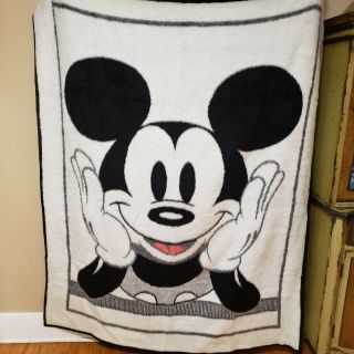 Vtg Biederlack Blanket Throw Mickey Mouse 75x59 Black White Red Made In Spain