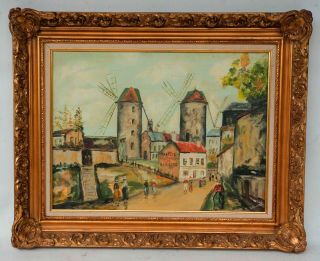 Vintage Dutch Painting Oil On Canvas Holland Scene W/windmill Signed B Barnell