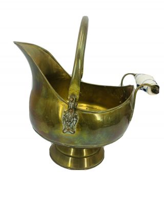 Vintage Morocco Copper Brass Ash Bucket Ceramic Handles 12” Lion Head