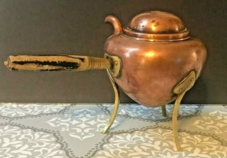 19th Century Antique Copper and Brass Teapot with Wooden Handle 2