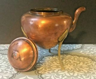 19th Century Antique Copper and Brass Teapot with Wooden Handle 3