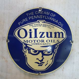 Oilzum Motor Oil 24 Inches Round Vintage Enamel Sign