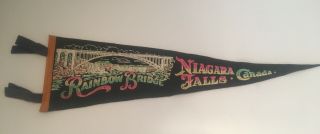 Vintage “rainbow Bridge Niagra Falls Canada” 22” Felt Pennant Black And Neon