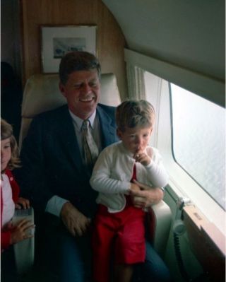 President John F.  Kennedy Aboard Helicopter With Jfk Jr.  8x10 Photo