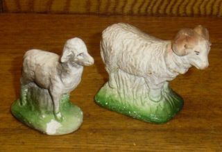 Vintage Chalk Ram & Lamb / Sheep Figurines - 2 1/4 "