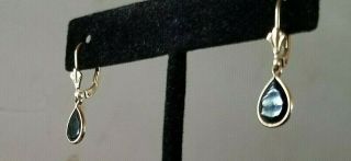 Vintage 14k Yellow Gold 1 " Lever Back Black Onyx Dangle Earrings Signed Aj 14k
