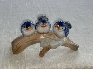 Vtg Porcelain Otagiri Blue Bird Figurine Japan 3 Bluebirds On A Branch