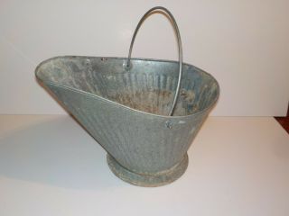 Vintage Metal Coal Scuttle Bucket Rustic Primitive Galvanized Ash