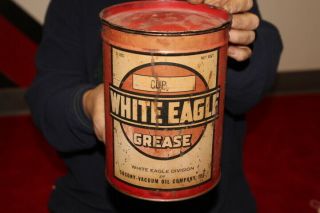 Vintage White Eagle Grease Socony Vacuum Oil Co.  Metal 5 Pound Can Gas Oil Sign